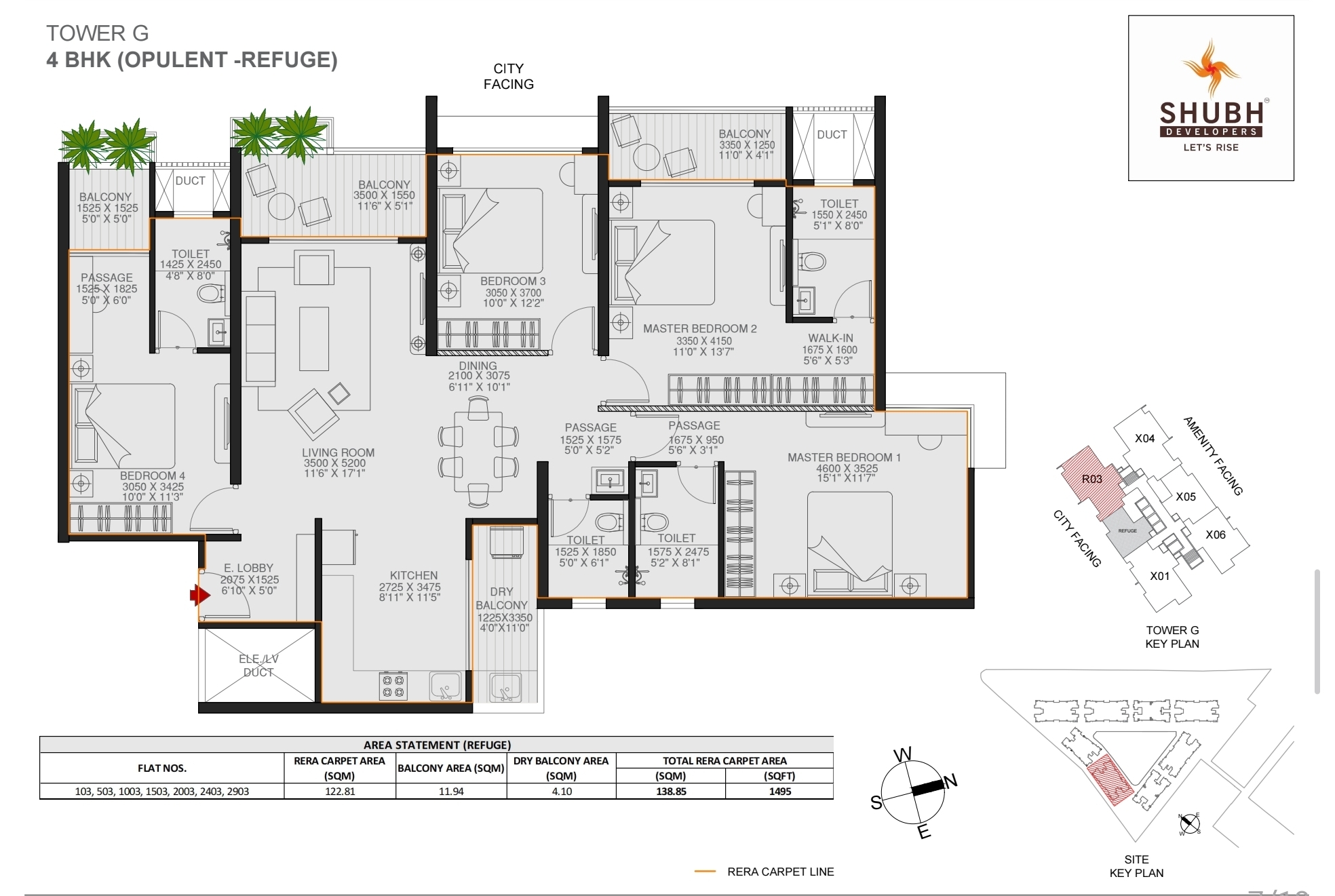 4 BHK Queen 1725 sqft floor plan
