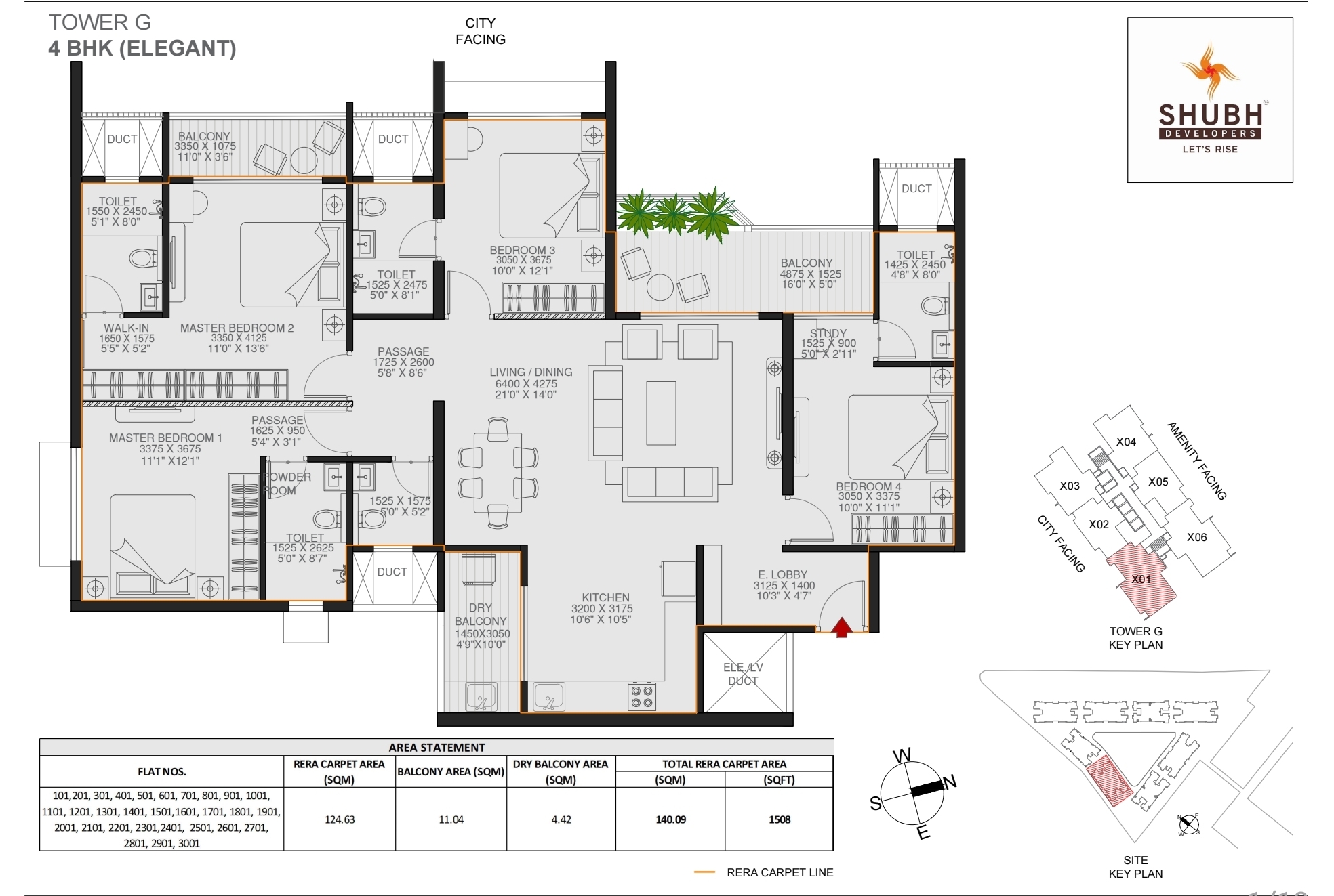 4.5 BHK King 2060 sqft sky residence floor plan