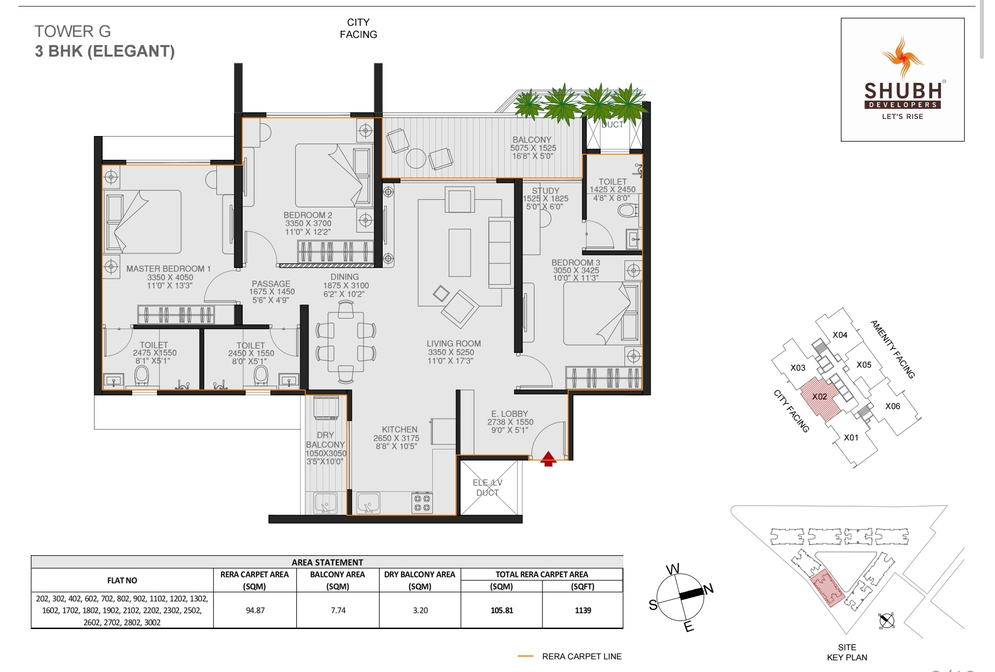 3 BHK Large 1314 sqft floor plan