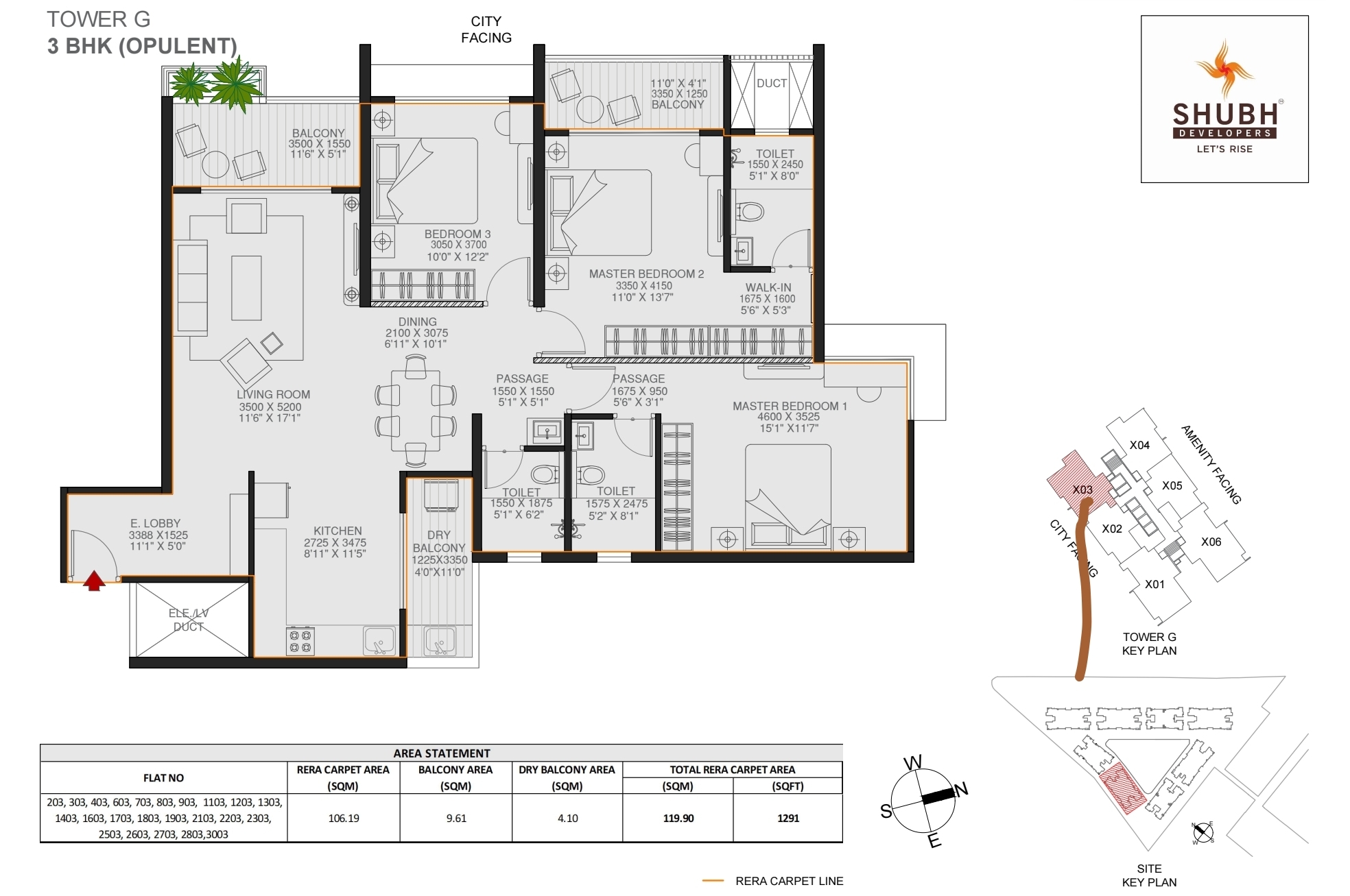 3.5 BHK 1550 sqft floor plan with servant room